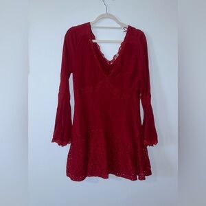 Mid thigh long sleeve red dress